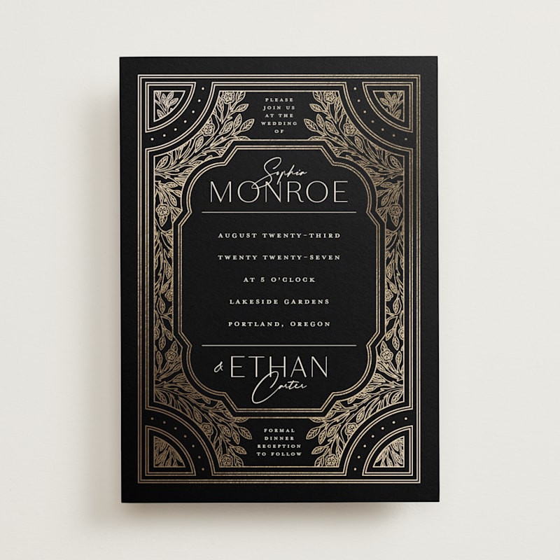 deco arch Foil-Pressed Wedding Invitations by Kindred Fields