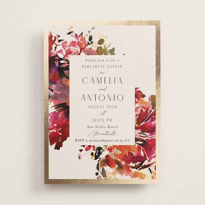 Floral Foil Pressed Rehearsal Invitations