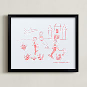 "Your Drawing as Letterpress Art Print" - Custom Letterpress Print in Neon Coral by Minted - Framed