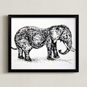 "A pregnant elephant" - Art Print in black and white by XL - Framed