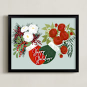 "Floral holiday mittens" - Art Print in Mint by Rosana Laiz Blursbyai - Framed