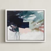 "Following The Pack" - Art Print in Midnight Blue by Jennifer Daily - Framed Canvas