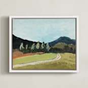 "Blue Hills" - Art Print in Blue with Varied Greens by Owen Design Studio - Framed Canvas