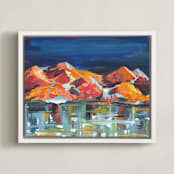 "Midnight Mountains" - Art Print in Midnight Blue by Holly Royval - Framed Canvas