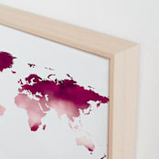 "Burgundy Watercolor World Map" - Art Print in Burgundy by Katrina Lindhorst - Frame Close-up