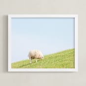"Sheep at Lunch" - Art Print in Apple Green by Alexandra Feo - Framed
