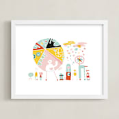 "Globetrotters" - Art Print in Ocean Blue by ERAY - Framed