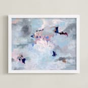 "Light Blue, Gray, and Pink Abstract Art" - Art Print in light bluish gray by Caryn Owen - Framed