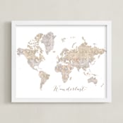 "Wanderlust world map" - Art Print in Taupe and grey by Rosana Laiz Blursbyai - Framed