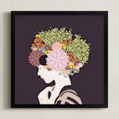 "I'd rather wear flowers " - Art Print in Plum by Aspacia Kusulas - Framed