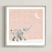 "Moon Balloon Too" - Art Print in Blush moon by Maja Cunningham - Framed