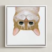 "Derpy Upside Down Cat" - Art Print in nutty by Deborah Chou - Framed Canvas