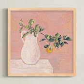 "Orange Branch" - Art Print in Coral Pink by Carolyn Hunt - Framed