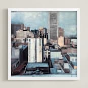 "Looking Downtown" - Art Print in grey blue by Hadas Tal - Framed