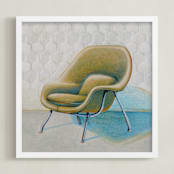 "Saarinen Womb Chair" - Art Print in Green by Laura Browning - Framed