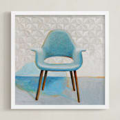 "Eames and Saarinen Organic Chair" - Art Print in Blue by Laura Browning - Framed