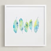 "Feathers Collage" - Art Print in Robin's Egg Blue by Mia Posada - Framed