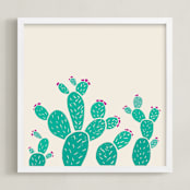 "Blooming Prickly Pears" - Art Print in Desert Dust by Jessica Druxman - Framed
