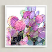 "Bright Cactus" - Art Print in Coral and Purple by Michelle Jean - Framed