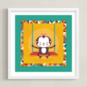 "Playground Monkey" - Art Print in Sunshine yellow by Mandy Rider - Framed