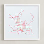 "Custom Map Letterpress Art" - Custom Letterpress Print in Neon Coral by Minted - Framed
