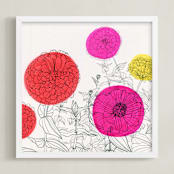 "Zinnia Field No.1" - Art Print in zinnia orange by Janie Allen - Framed