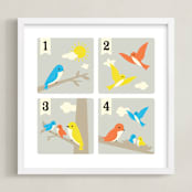 "Bird Count" - Art Print in Bluebird by Tara Lilly Studio - Framed