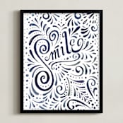 "Ornamental Smile" - Art Print in Violet Blue by Cynthia Oswald - Framed