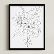 "Summer Bouquet, Ink" - Art Print in Ivory Paper by Nicole Simms - Framed