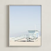 "The Pastel Blue Lifeguard House" - Art Print in Pastel blue by Caroline Mint - Framed