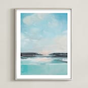 "Sunrise At Sea" - Art Print in Sea Blue by AlisonJerry - Framed