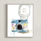 "Wanderlust Camera" - Art Print in Turquoise by Kelsey McNatt - Framed