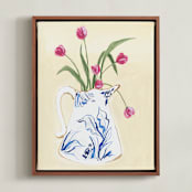 "Toile Blooms 2" - Art Print in Vanilla by Teju Reval - Framed Canvas