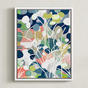 "Summer Rising" - Art Print in Slate Blue by Nancy Ramirez - Framed Canvas