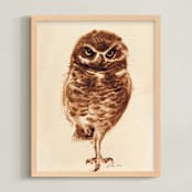"Little Mad Owl" - Art Print in soft tan by Tracy Ann - Framed