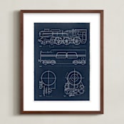 "Train diagram" - Art Print in Navy by Robert and Stella - Framed