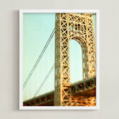 "Bridges Of New York #9" - Art Print in Pale Blue by ALICIA BOCK - Framed