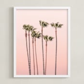 "Seven Palmtrees" - Art Print in Warm rosy sunset by Lisa Sundin - Framed