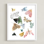 "Moths" - Art Print in Moss Green by Emilie Simpson - Framed