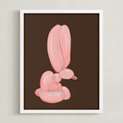 "Pink Bunny" - Art Print in peachy pink by J. Wink - Framed