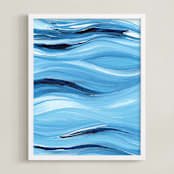"Uneasy" - Art Print in Ocean Blue by Chelsey Scott - Framed