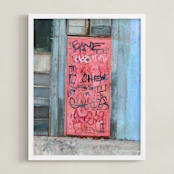 "Pink Door" - Art Print in Pink Coral by Hadas Tal - Framed
