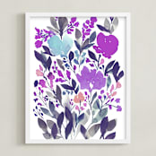 "HAND PAINTED FLOWERS_4G" - Art Print in purple by Ramoncita - aticnomar - Framed