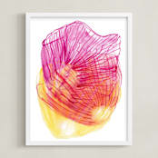 "Skeleton Petals" - Art Print in Red Fuchsia by Maggie Ramirez Burns - Framed