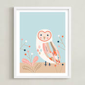 "Modern owl" - Art Print in Soft blue by Tati Abaurre - Framed