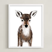 "Baby Animal Deer" - Art Print in chestnut brown by Cass Loh - Framed