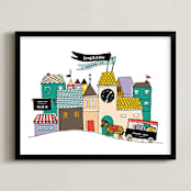 "Villagescape Stats" - Personalized Art Print in Storybook by Tanya Lee of Frooted Design - Framed