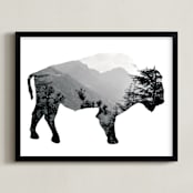 "Silver Bison" - Art Print in Charcoal by Laura Morris - Framed
