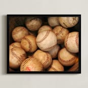 "Antique Baseballs" - Art Print in Major League Red by Jayna B - Framed