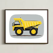 "The Construction Dump truck" - Art Print in Finch Yellow by Rebecca Marchese - Framed